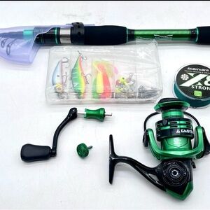 Green Fishing Rod and Reel Set with Accessories ( New full )